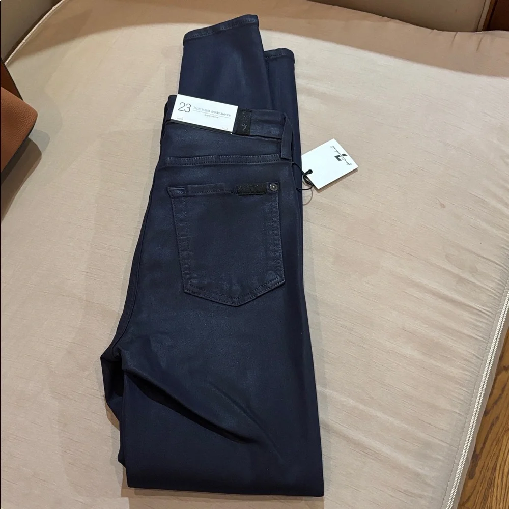7 for all mankind coated cotton blend high waist ankle super skinny jeans sz.23